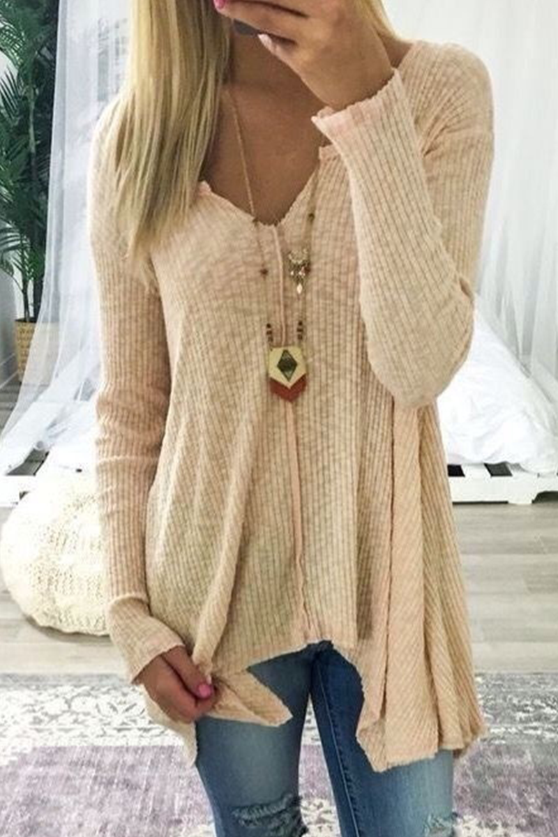Women's Cozy V-Neck Long Sleeve Sweater in Soft Knit – Perfect for Fall and Winter Casual Wear