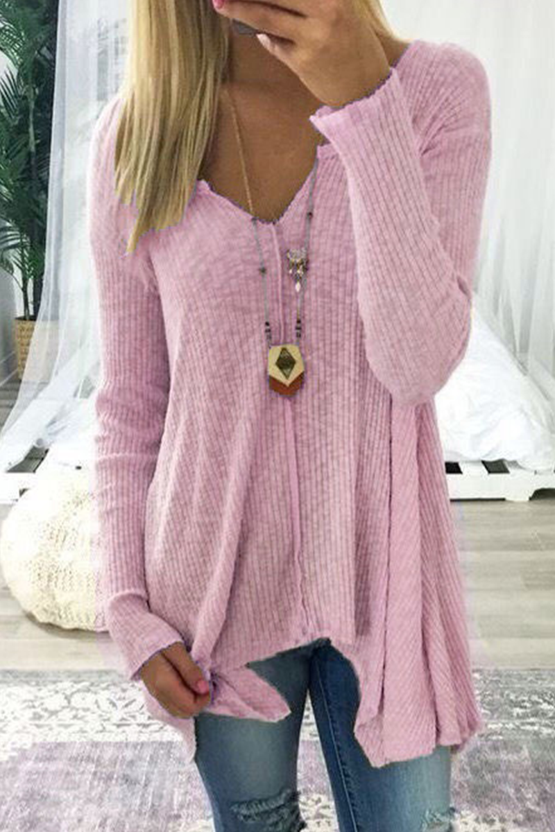 Women's Cozy V-Neck Long Sleeve Sweater in Soft Knit – Perfect for Fall and Winter Casual Wear