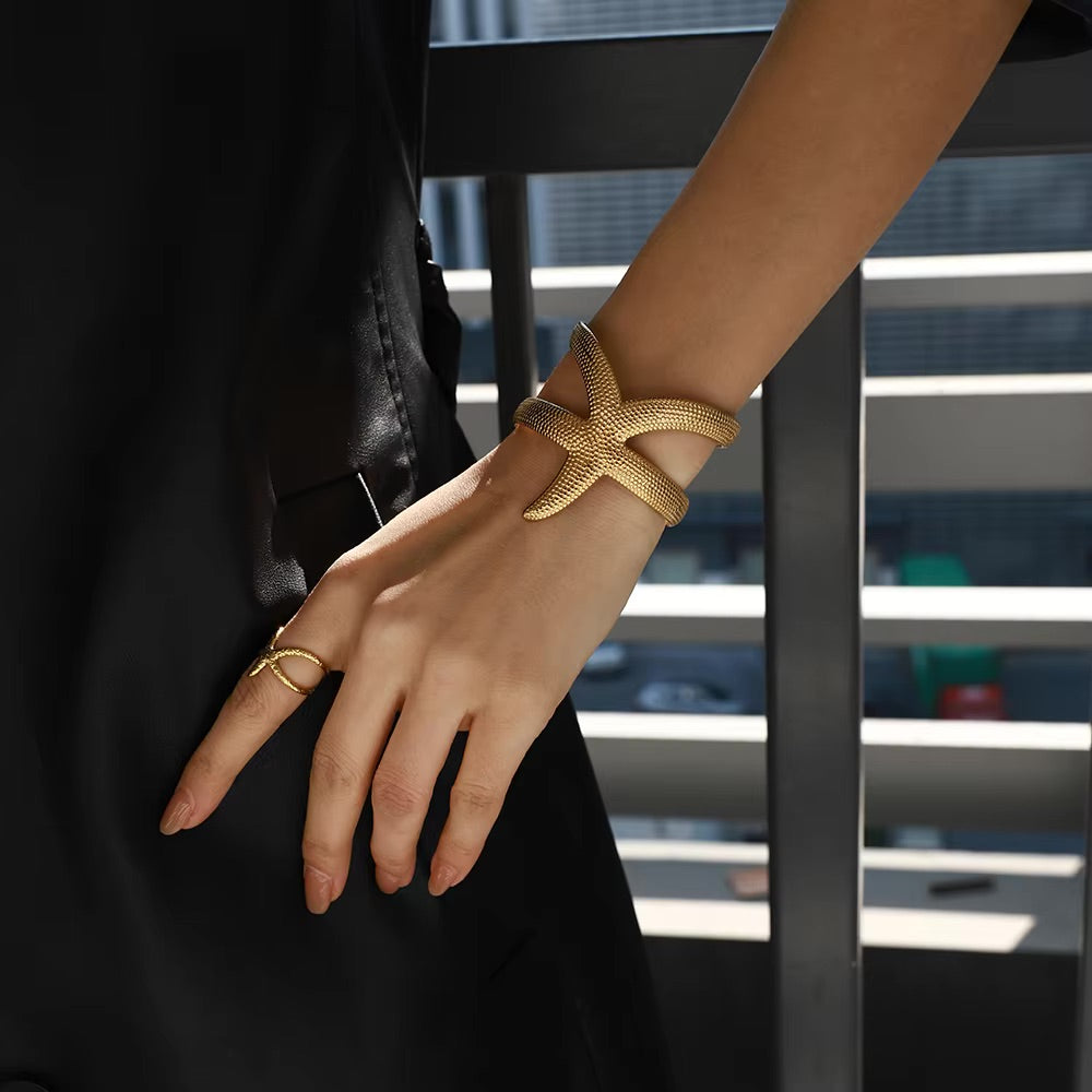 Women's Cuff Bracelet Gold Stainless Steel Starfish Design