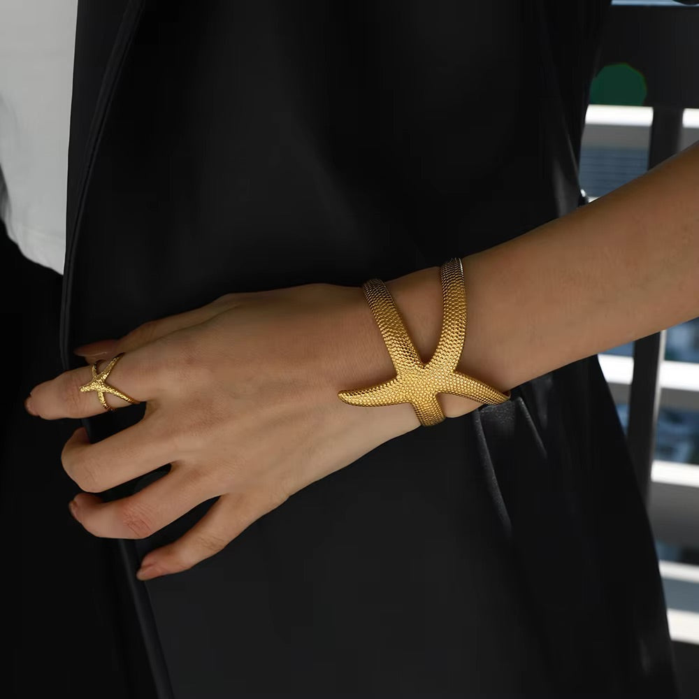 Women's Cuff Bracelet Gold Stainless Steel Starfish Design