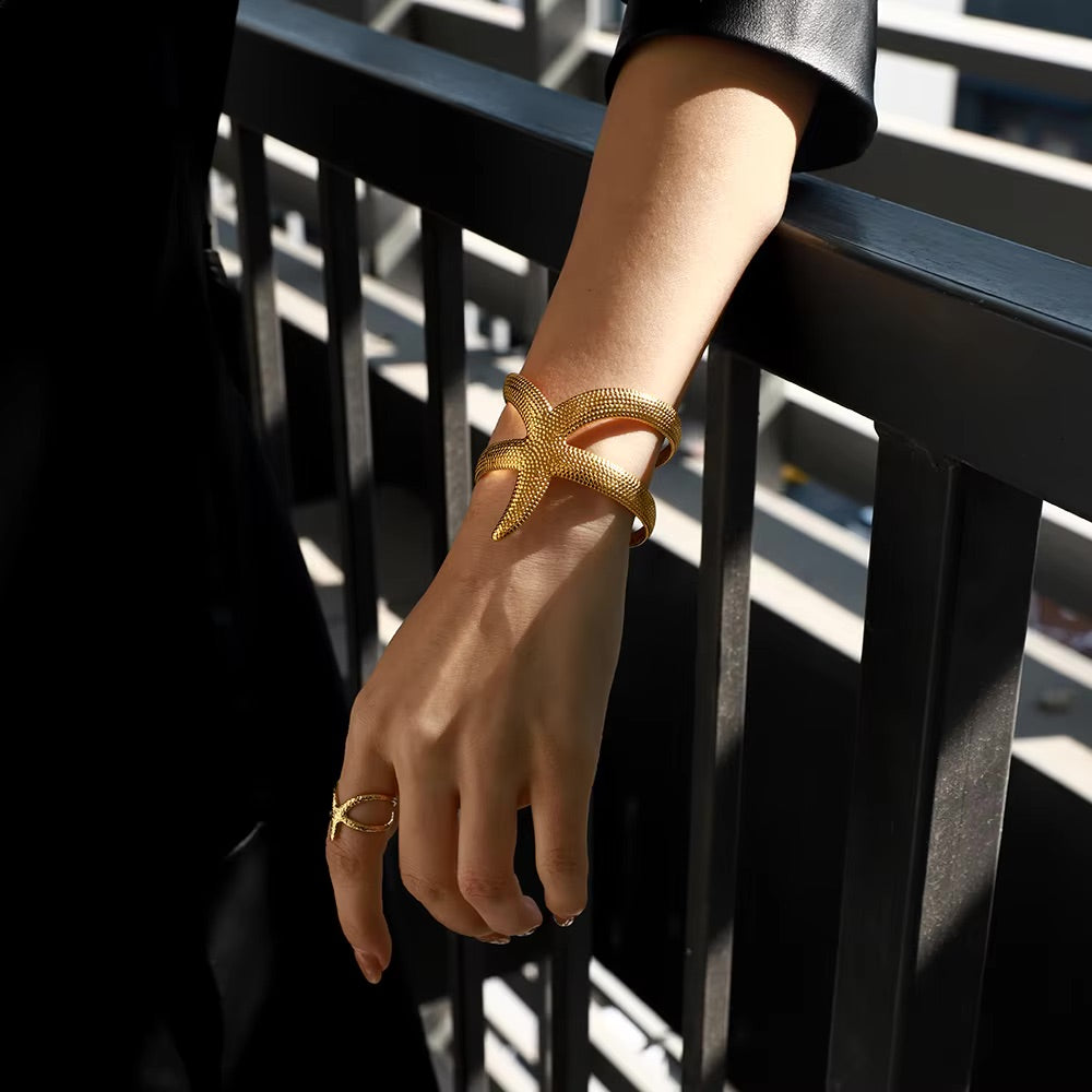 Women's Cuff Bracelet Gold Stainless Steel Starfish Design