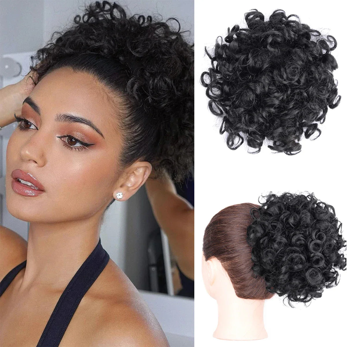 Women's Curly Hair Extensions 10 inches Synthetic Clip In Natural Look