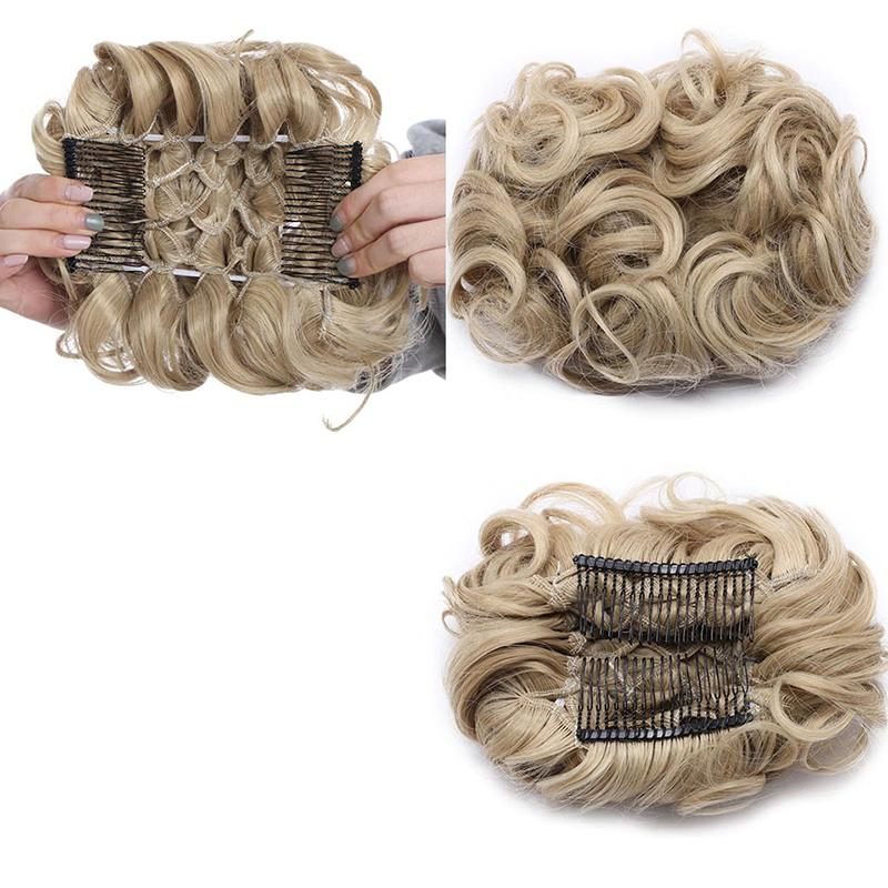 Women's Curly Hair Extensions Brown High-Temperature Fiber Clip-In Bun