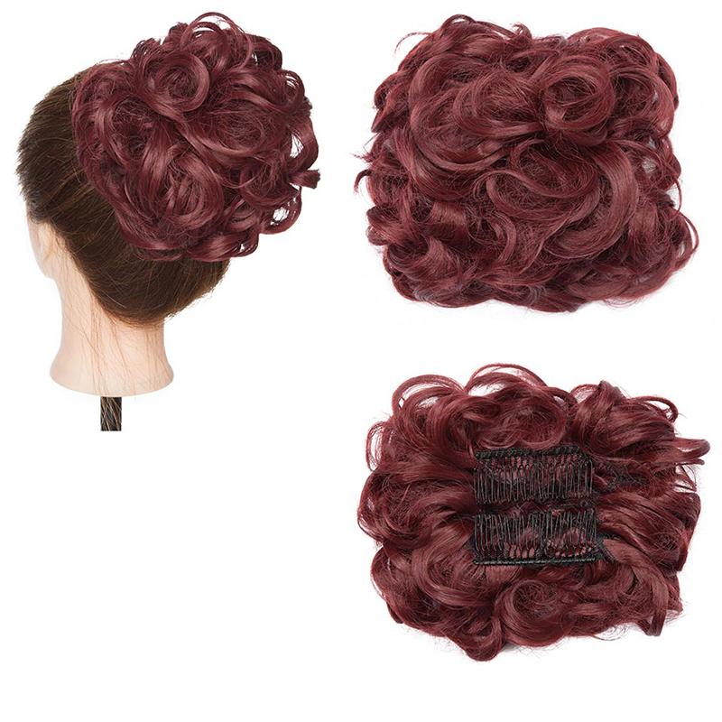 Women's Curly Hair Extensions Brown High-Temperature Fiber Clip-In Bun