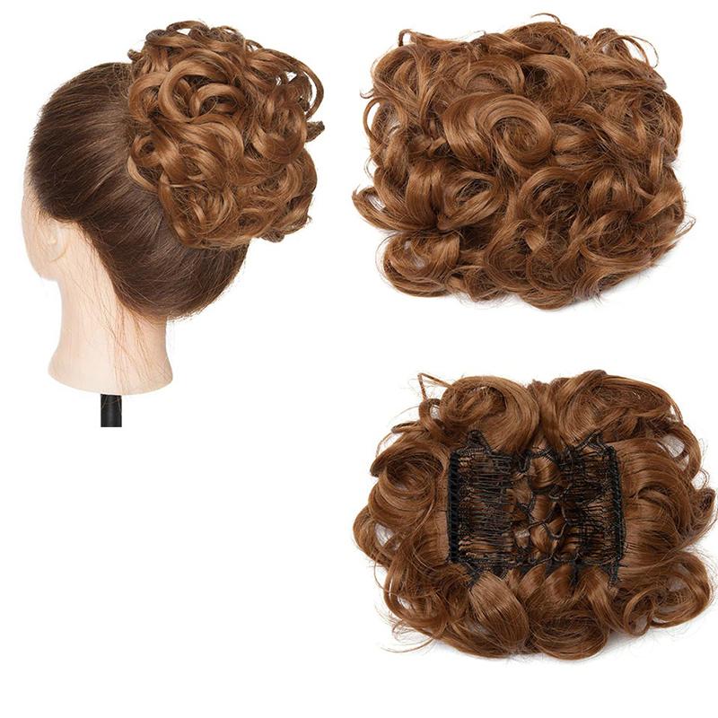 Women's Curly Hair Extensions Brown High-Temperature Fiber Clip-In Bun