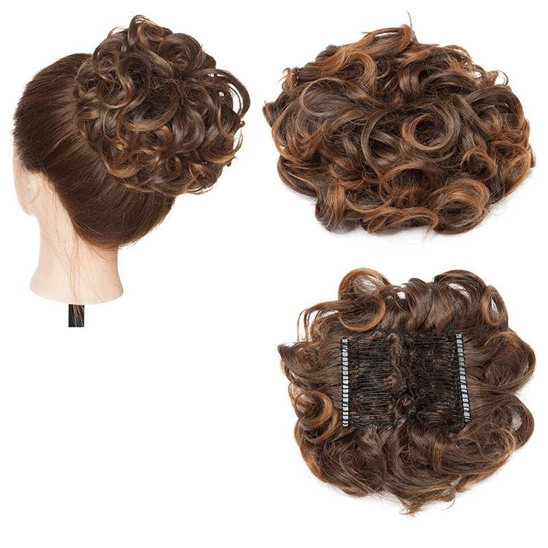 Women's Curly Hair Extensions Brown High-Temperature Fiber Clip-In Bun