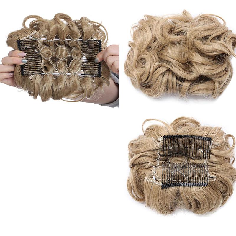 Women's Curly Hair Extensions Brown High-Temperature Fiber Clip-In Bun