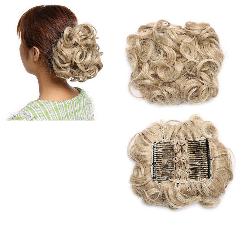 Women's Curly Hair Extensions Brown High-Temperature Fiber Clip-In Bun