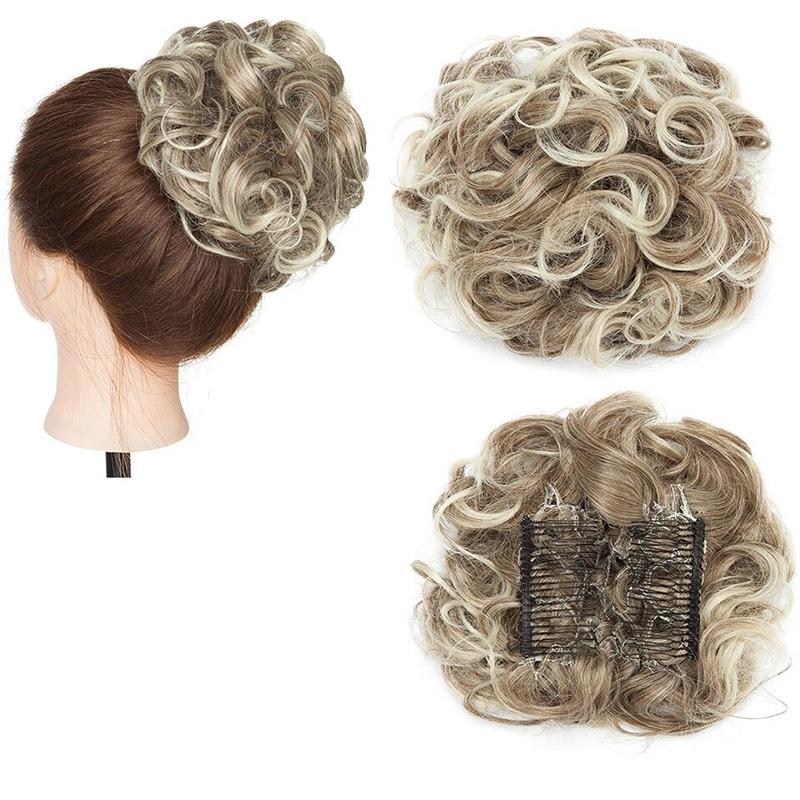 Women's Curly Hair Extensions Brown High-Temperature Fiber Clip-In Bun