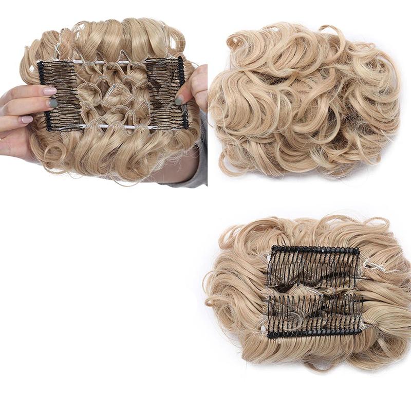 Women's Curly Hair Extensions Brown High-Temperature Fiber Clip-In Bun