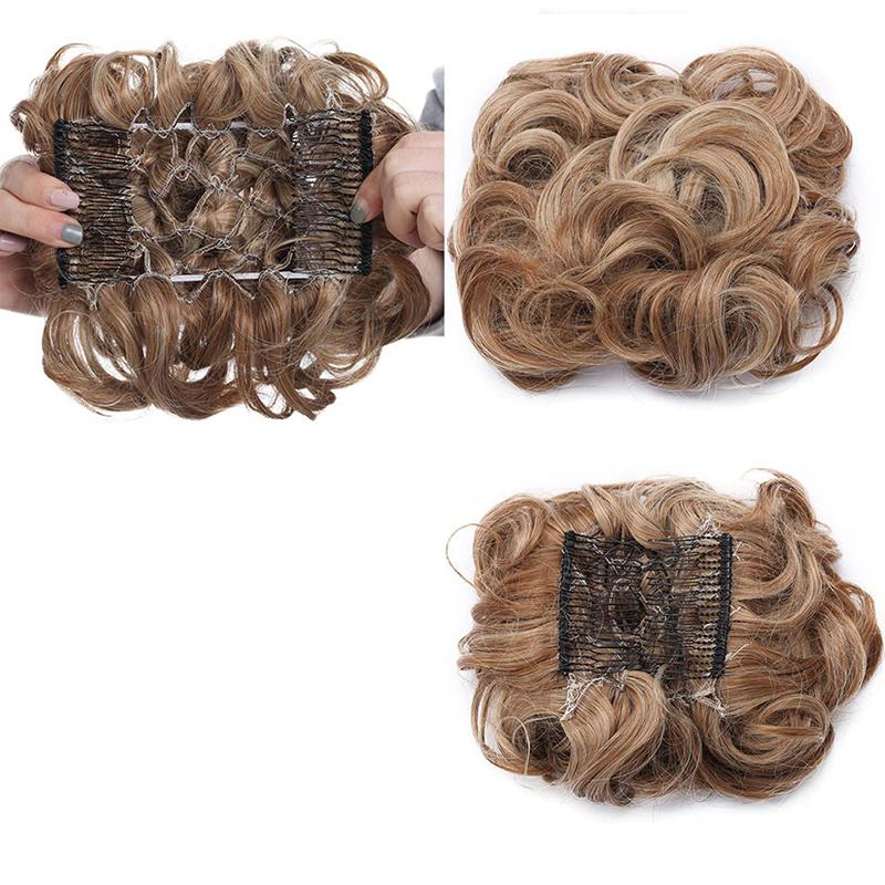 Women's Curly Hair Extensions Brown High-Temperature Fiber Clip-In Bun