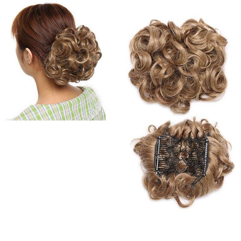 Women's Curly Hair Extensions Brown High-Temperature Fiber Clip-In Bun