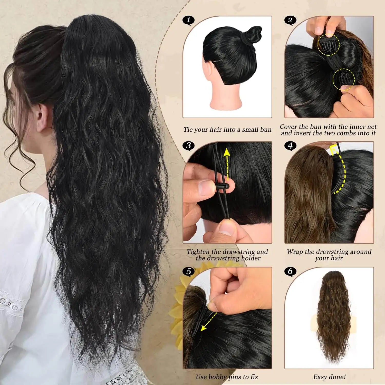 Women's Curly Ponytail Extension 26 Inch Drawstring Synthetic Hairpiece