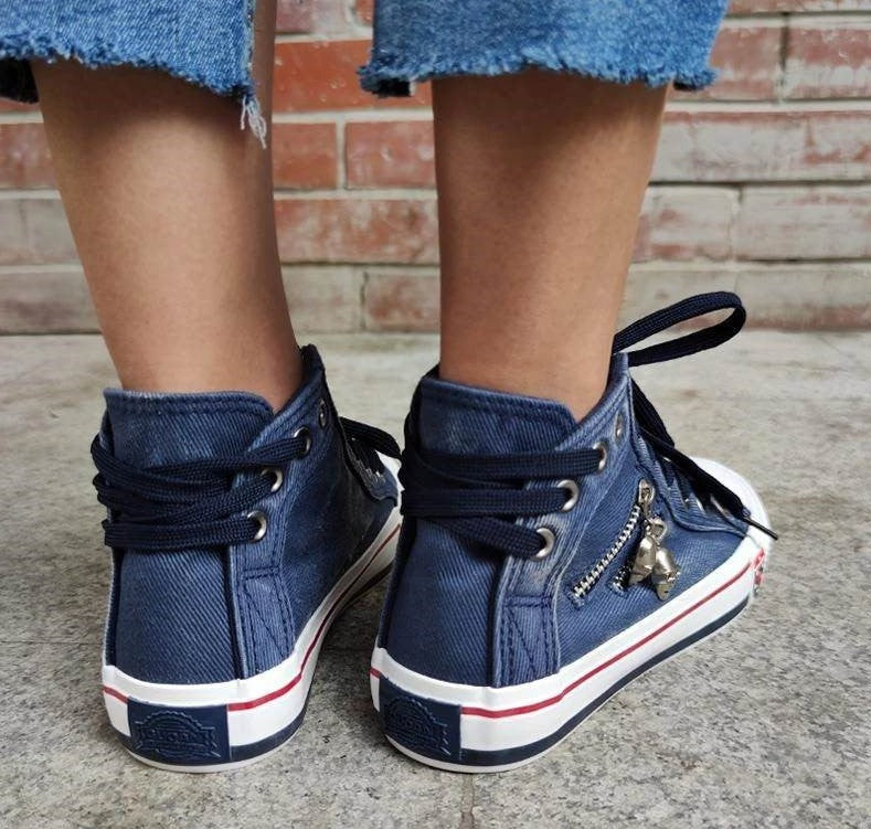 Women's Denim High-Top Sneakers with Lace-Up Closure – Casual Comfortable Footwear