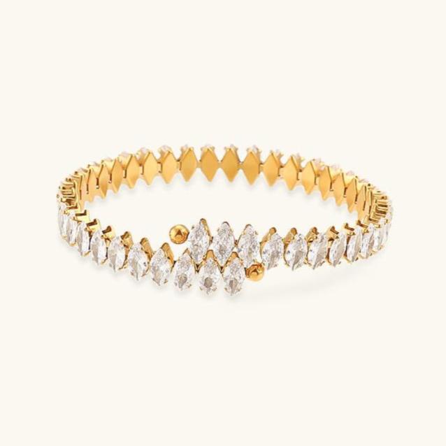 Women's Diamond Bracelet Gold Stainless Steel with 18K Gold Plating