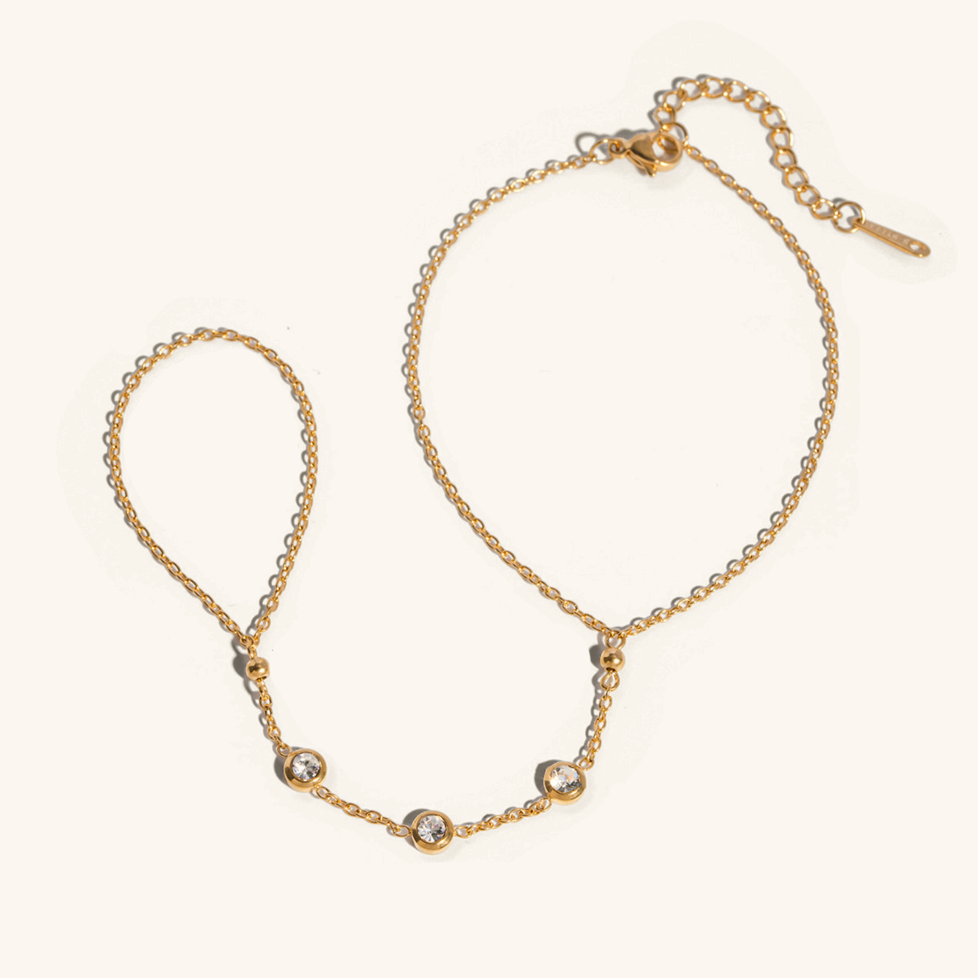 Women's Diamond Hand Chain Gold Stainless Steel
