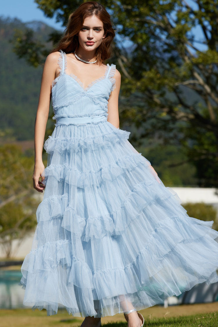 Women's Evening Maxi Dress Pale Blue Tulle