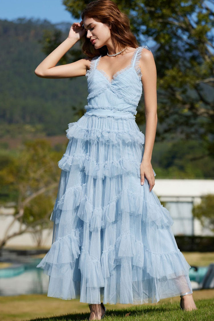 Women's Evening Maxi Dress Pale Blue Tulle