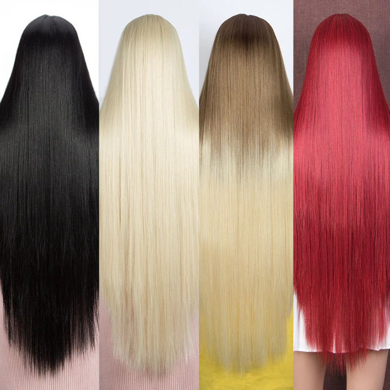 Women's Extra Long Straight Wig Black Heat-Resistant Fiber