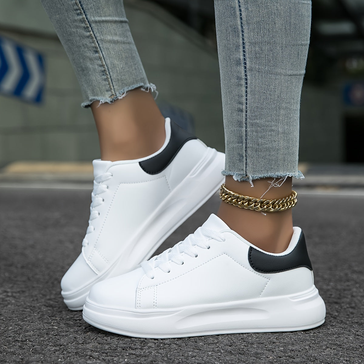 Women's Faux Leather White Sneakers – Minimalist Low-Top Design for All-Day Comfort