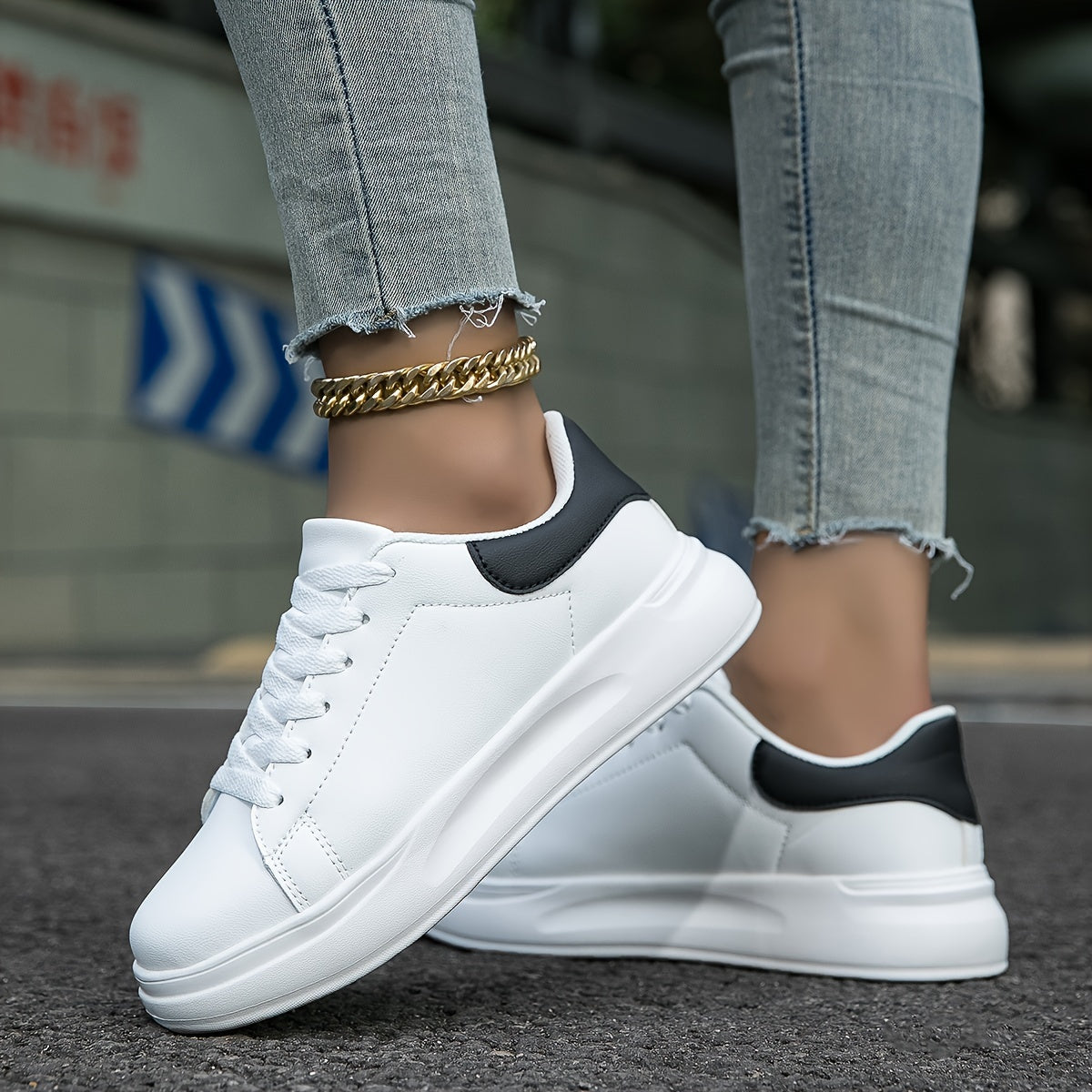 Women's Faux Leather White Sneakers – Minimalist Low-Top Design for All-Day Comfort