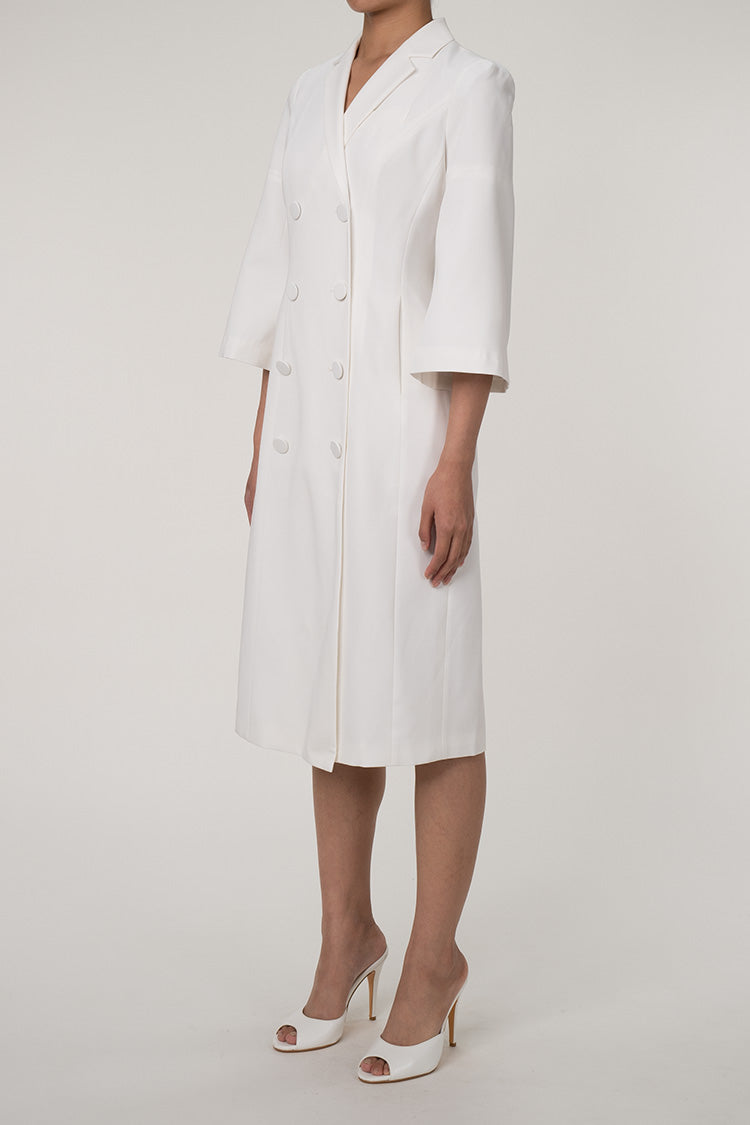 Women's Formal Dress White Polyester Blazer Midi