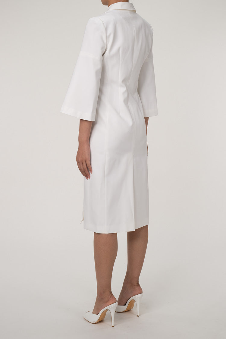 Women's Formal Dress White Polyester Blazer Midi