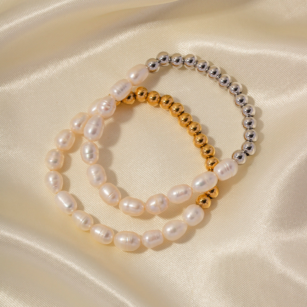 Women's Freshwater Pearl Bracelet Gold Stainless Steel