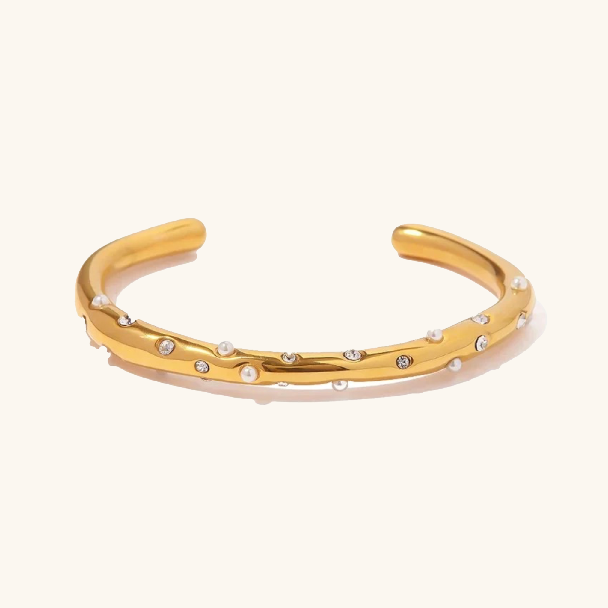 Women's Gold Bangle 18k Stainless Steel with Diamonds and Pearls