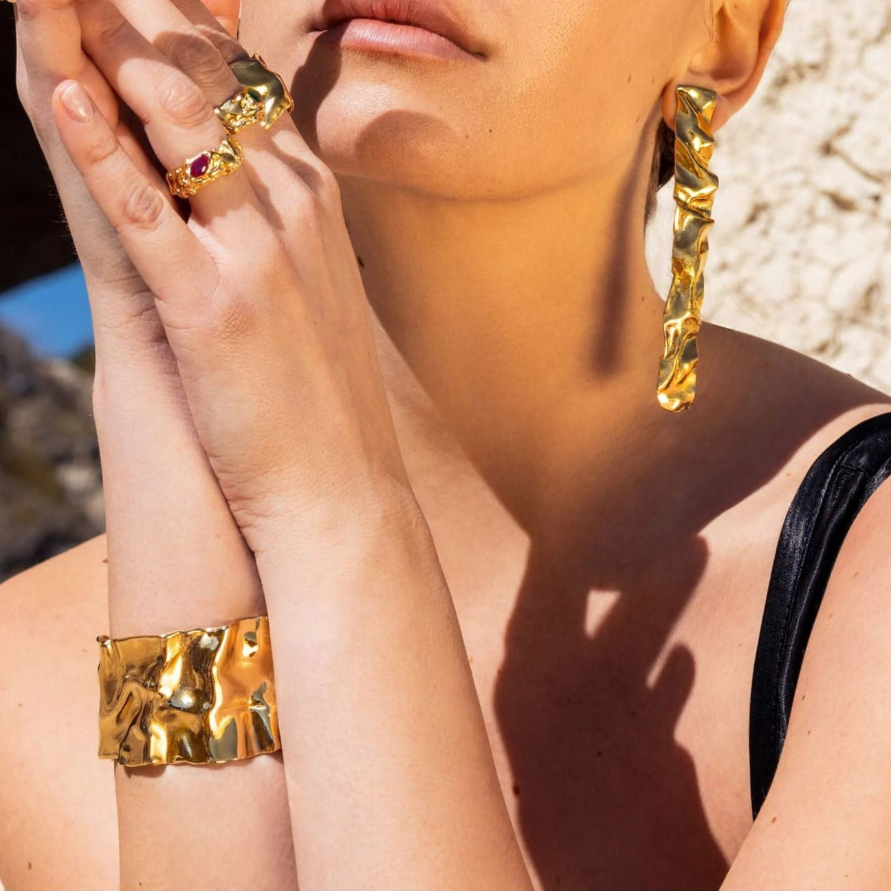 Women's Gold Bangle Bracelet Intertwined Design Stainless Steel