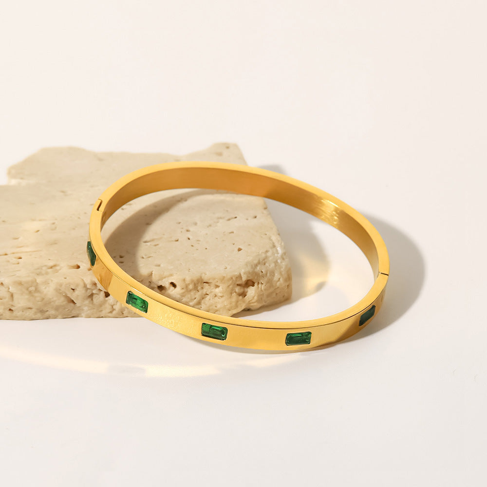 Women's Gold Bangle Bracelet Waterproof Stainless Steel with Diamond Simulants