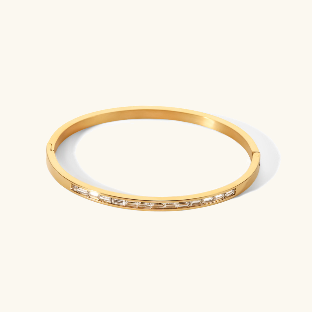 Women's Gold Bangle Bracelet with Diamond Simulants Stainless Steel