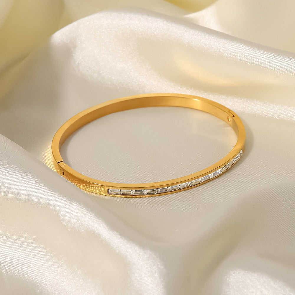 Women's Gold Bangle Bracelet with Diamond Simulants Stainless Steel