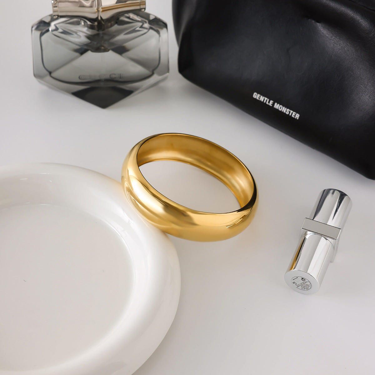 Women's Gold Bangle Smooth Stainless Steel-Plated 18k Gold