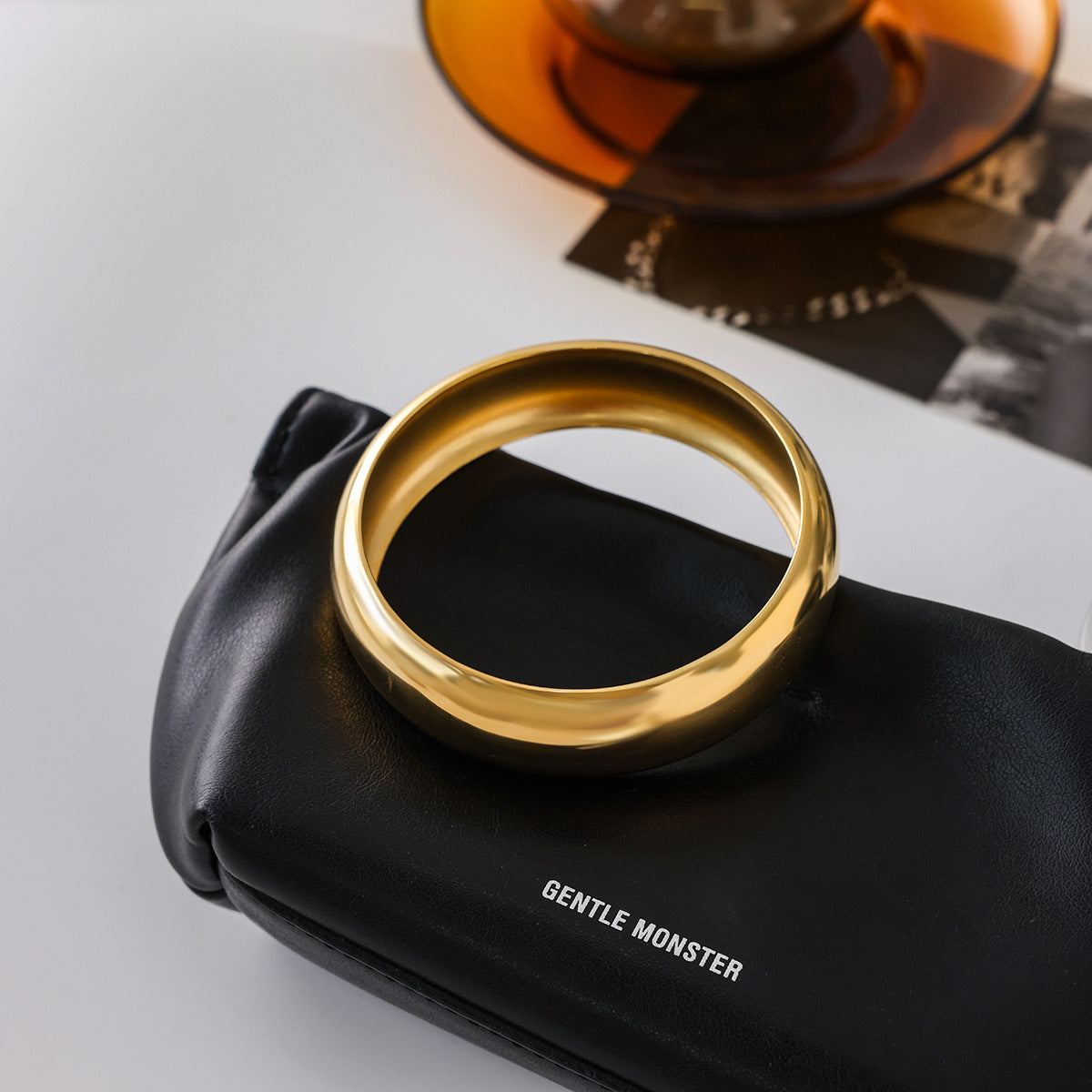 Women's Gold Bangle Smooth Stainless Steel-Plated 18k Gold