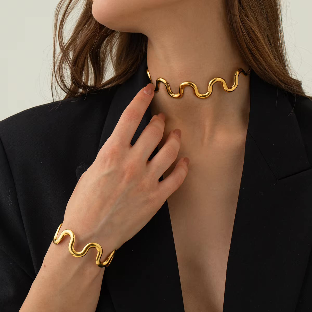 Women's Gold Bangle Twisted Stainless Steel 18k