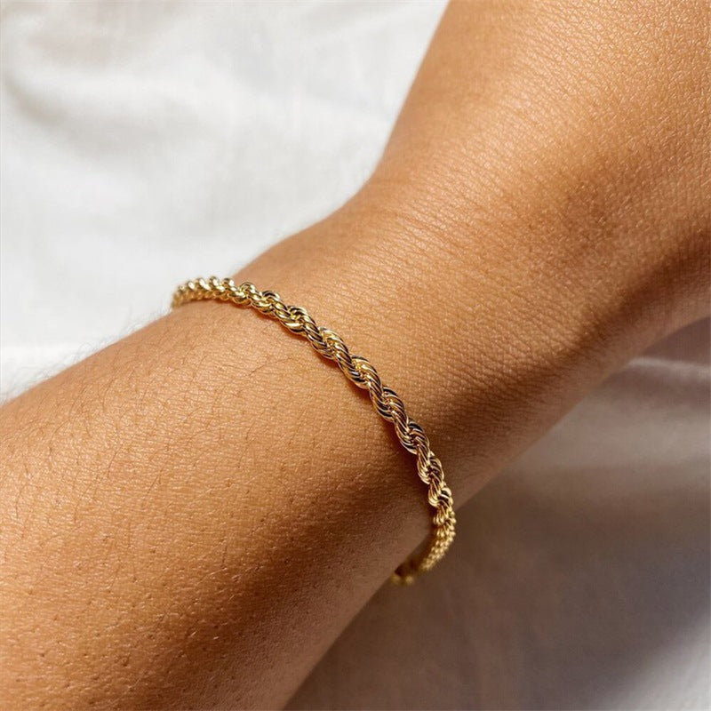 Women's Gold Bracelet 18K Plated Stainless Steel Rope Chain