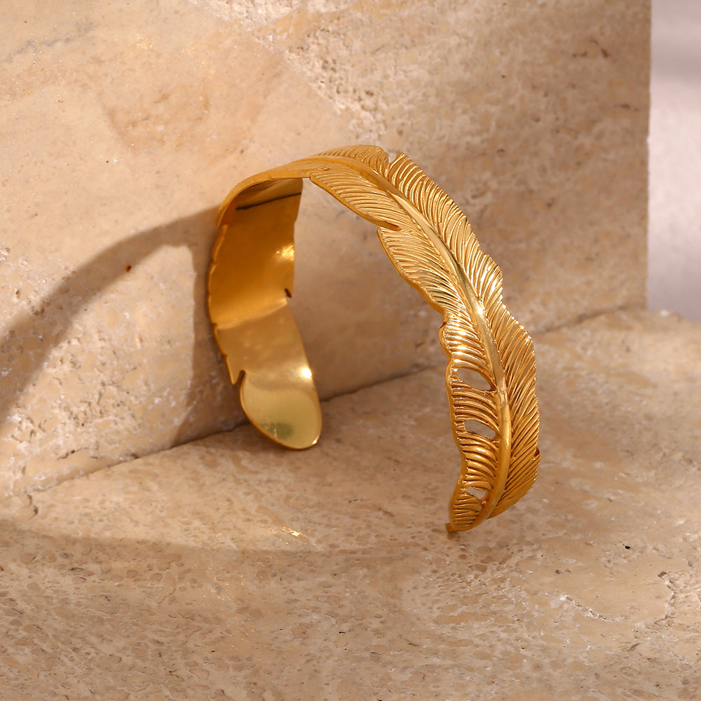 Women's Gold Bracelet 18K Waterproof Stainless Steel Angel's Feather Design