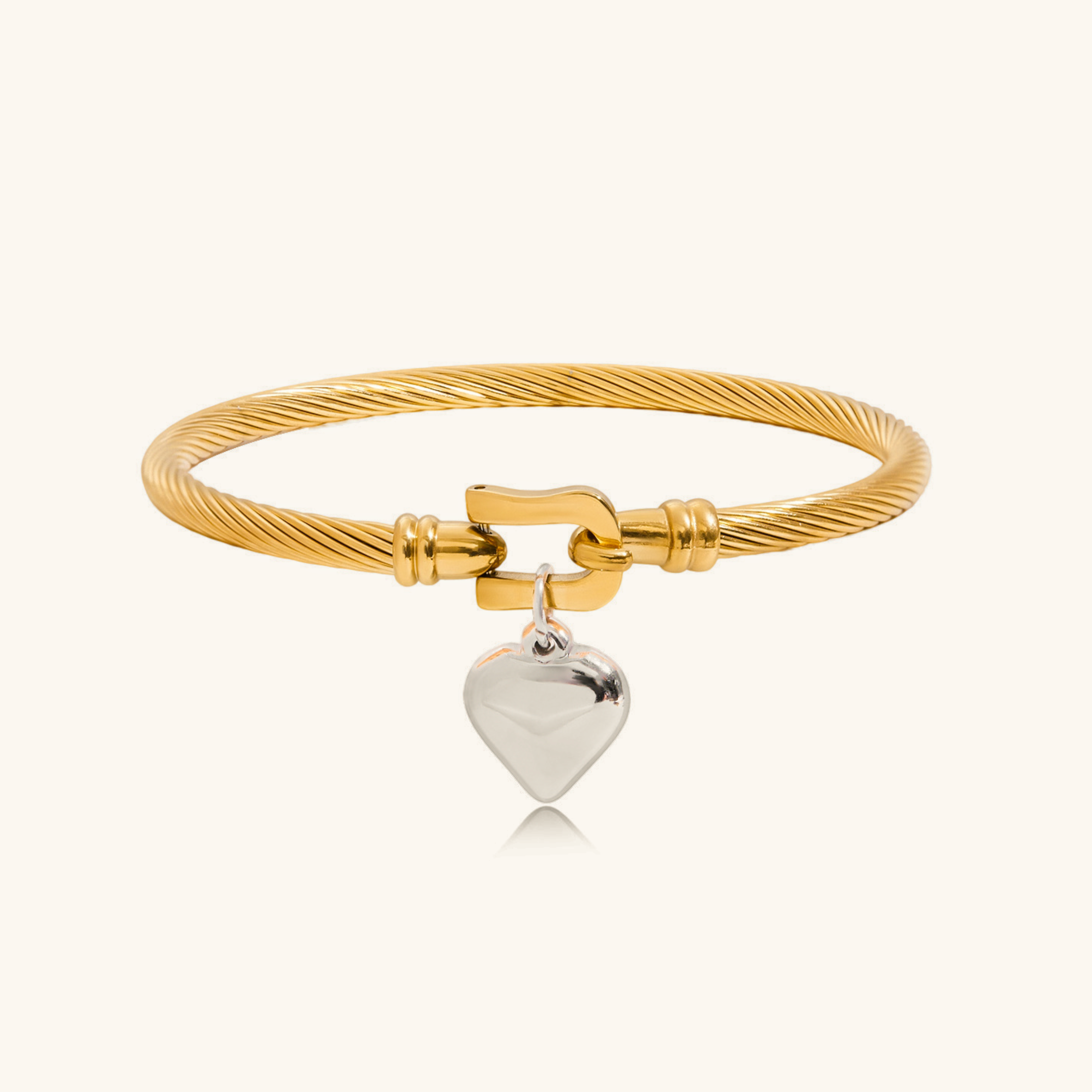 Women's Gold Bracelet with Silver Heart Charm Stainless Steel