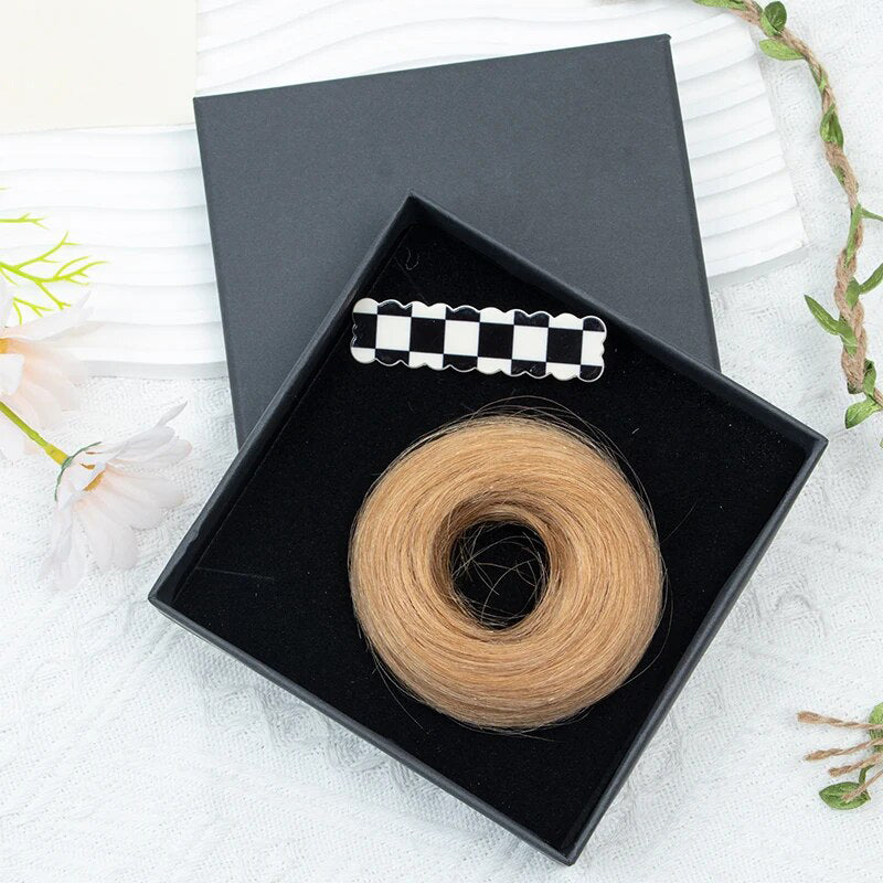 Women's Hair Bun Scrunchie Extension Wig Brown Non-Remy Hair