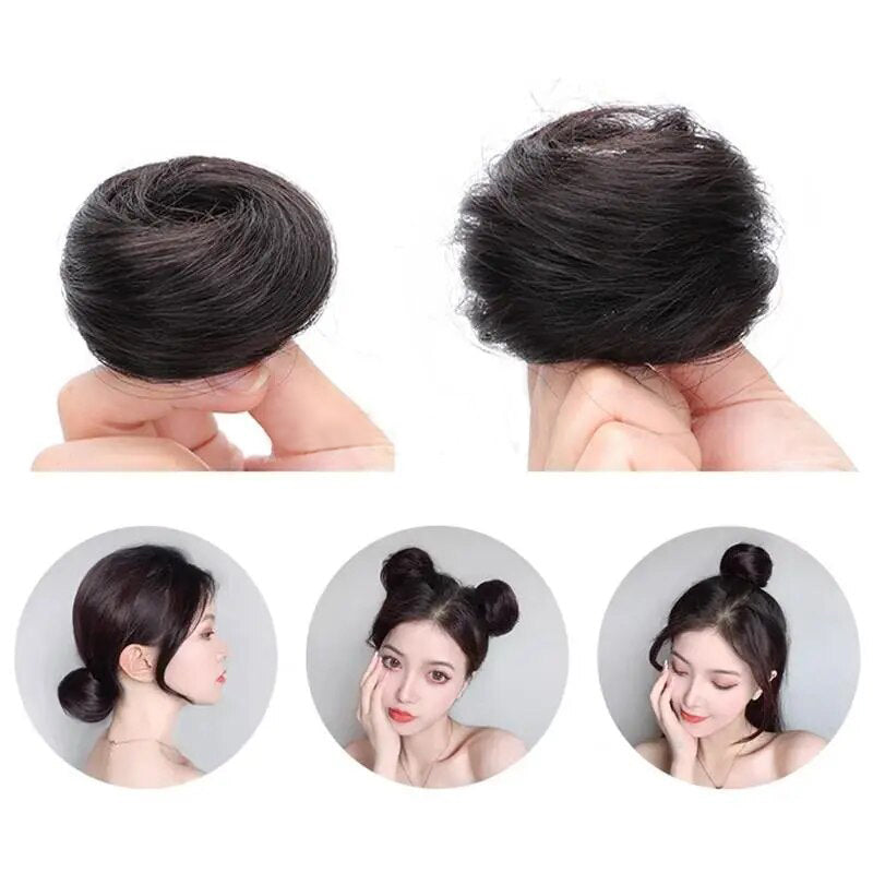 Women's Hair Bun Scrunchie Extension Wig Brown Non-Remy Hair