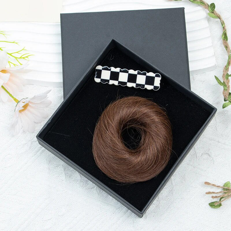 Women's Hair Bun Scrunchie Extension Wig Brown Non-Remy Hair