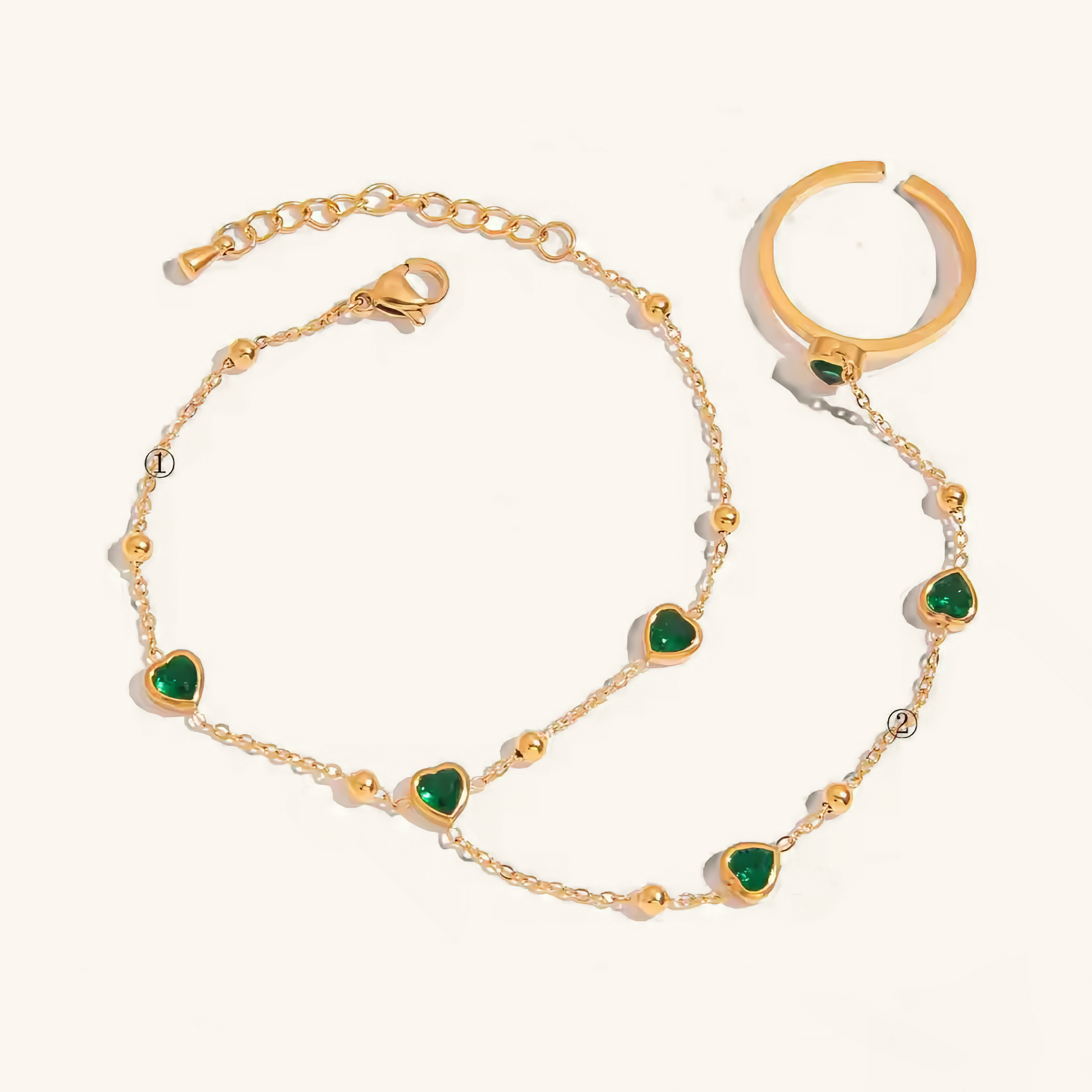 Women's Hand Chain Emerald Stainless Steel-Plated 18k Gold