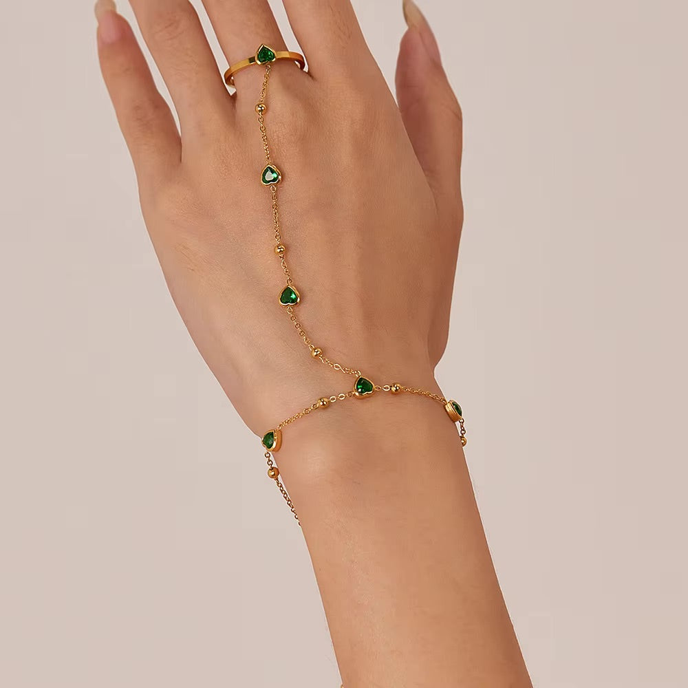 Women's Hand Chain Emerald Stainless Steel-Plated 18k Gold