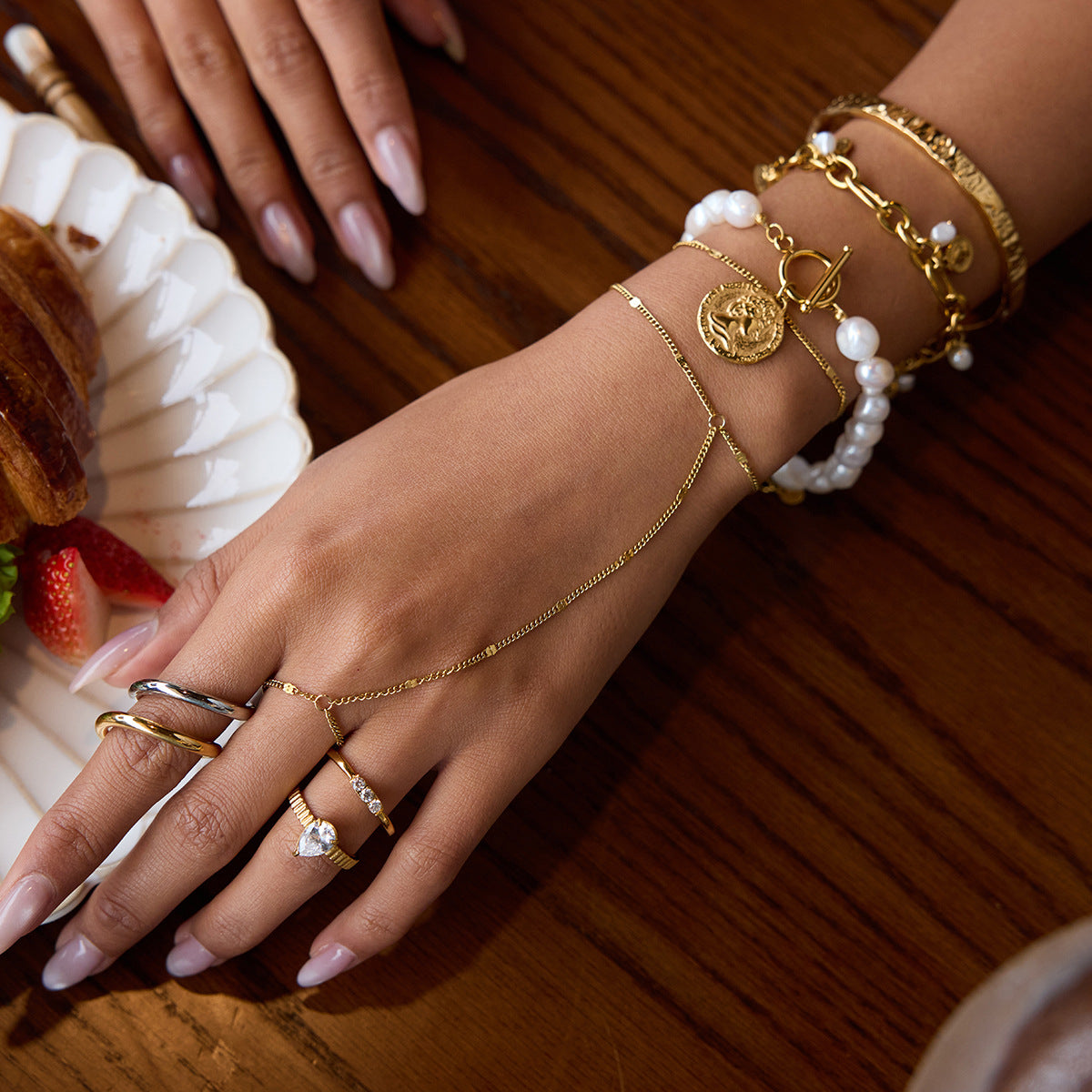 Women's Hand Chain Gold Stainless Steel