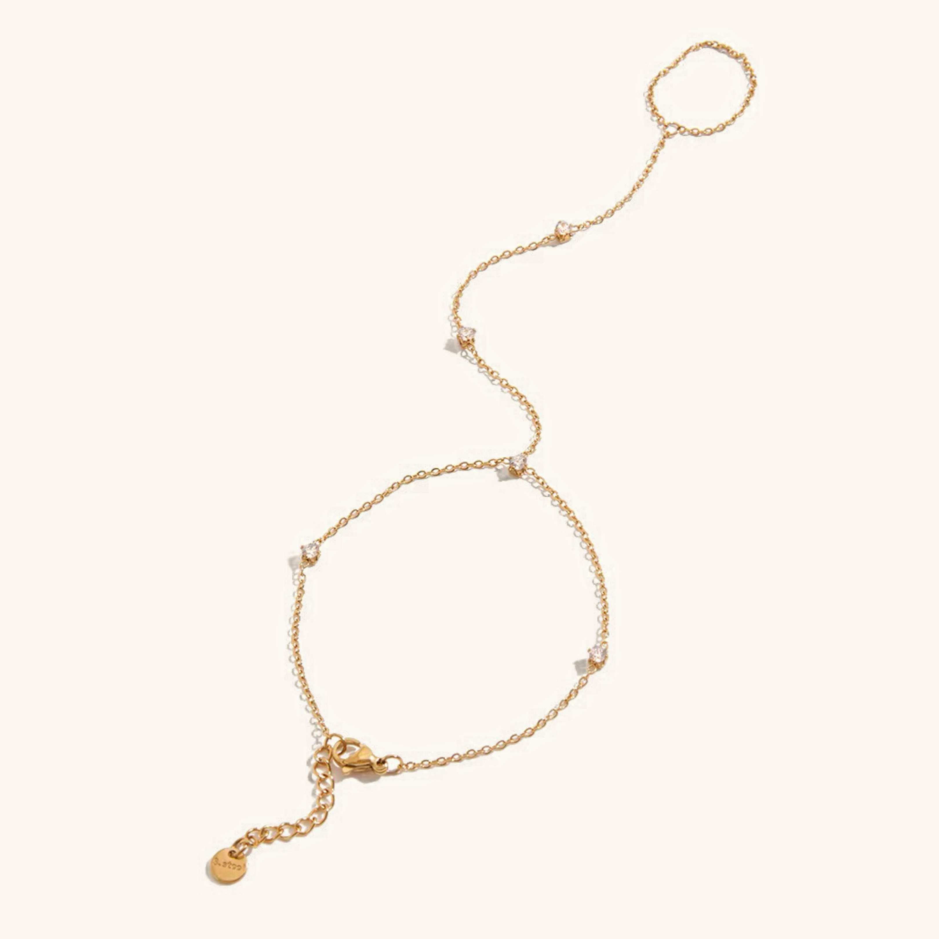 Women's Hand Chain Gold Stainless Steel with Diamond Simulants
