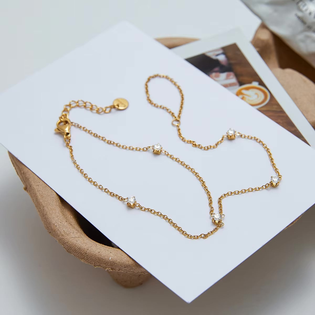 Women's Hand Chain Gold Stainless Steel with Diamond Simulants