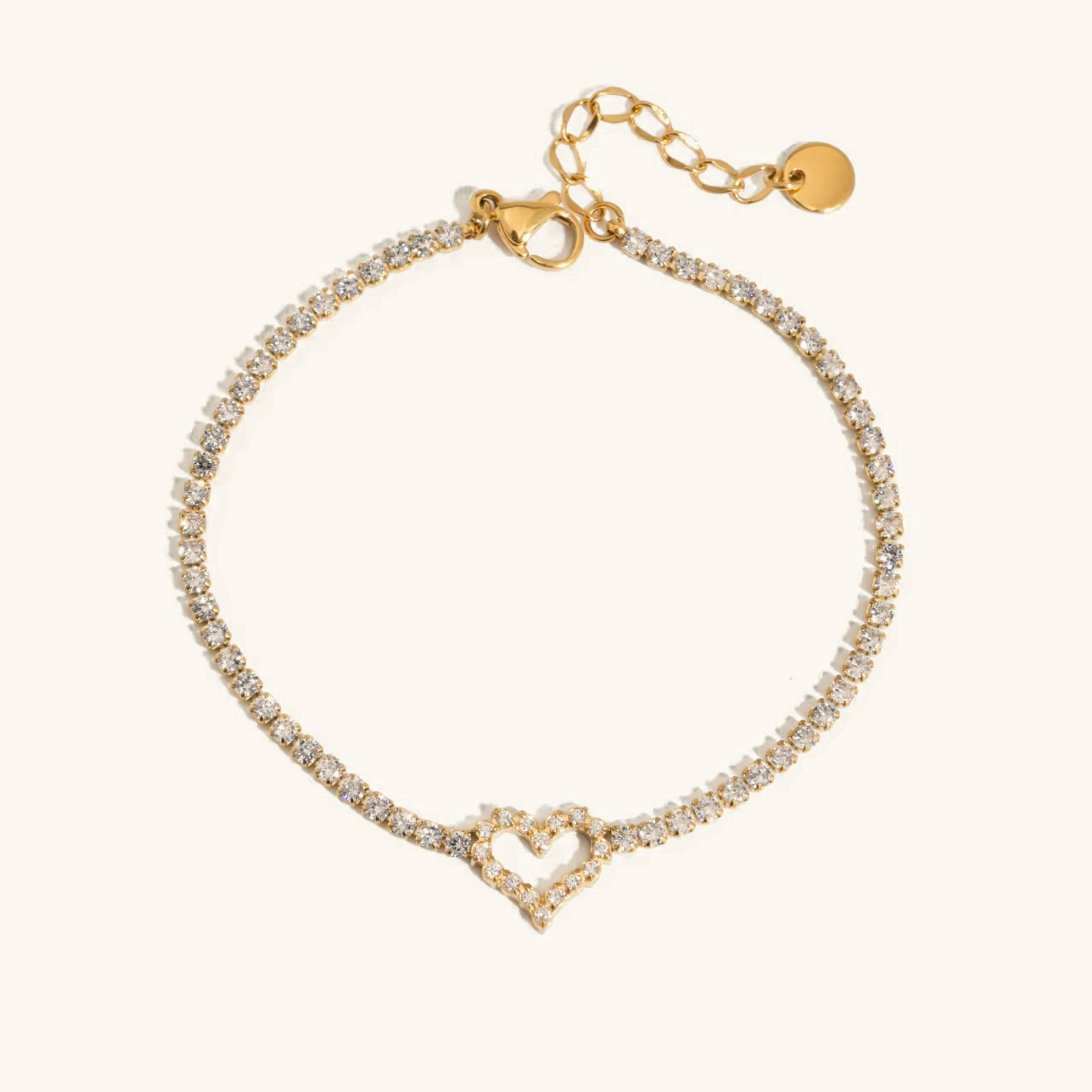 Women's Heart Bracelet Gold Stainless Steel with Diamond Simulants