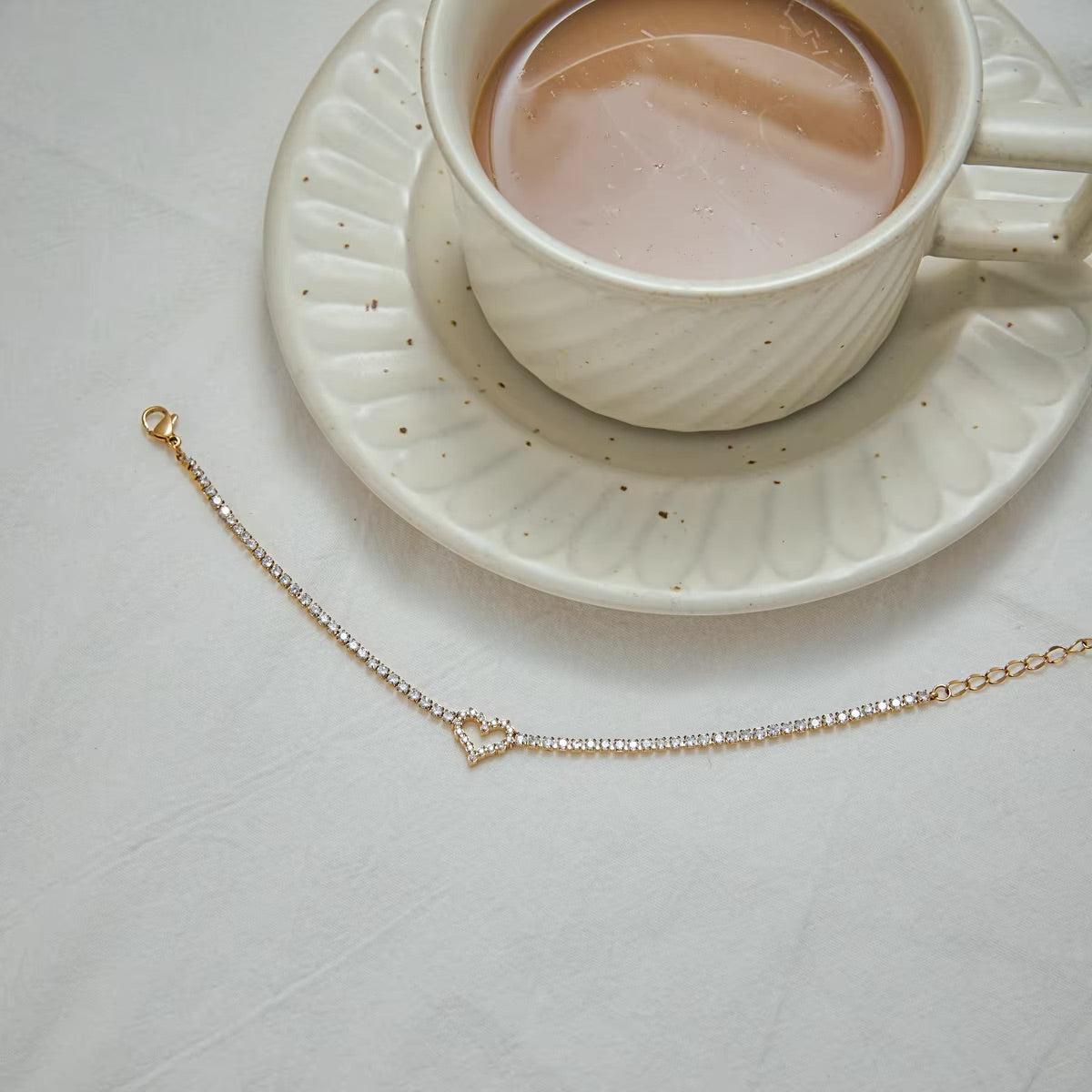 Women's Heart Bracelet Gold Stainless Steel with Diamond Simulants