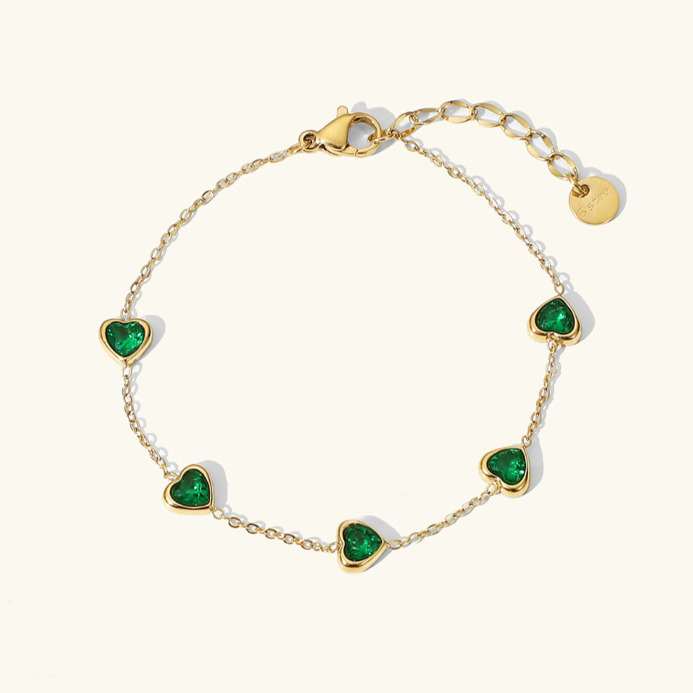 Women's Heart Bracelet Green Stainless Steel-Plated 18k Gold